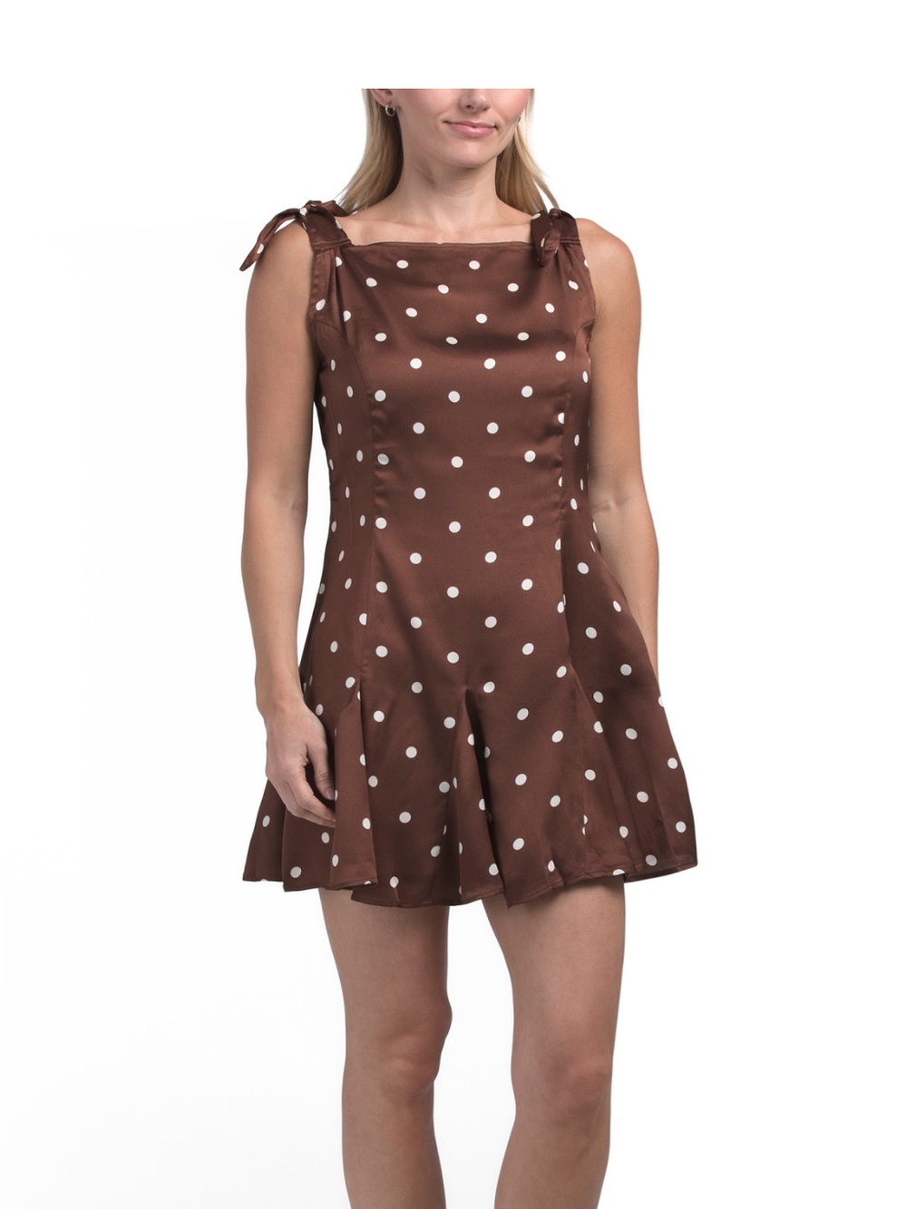 Camila Coelho Brown Polka Dot Tie-Shoulder Mini Dress